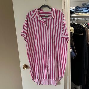 A New Day Fuchsia and White Striped Shirt dress